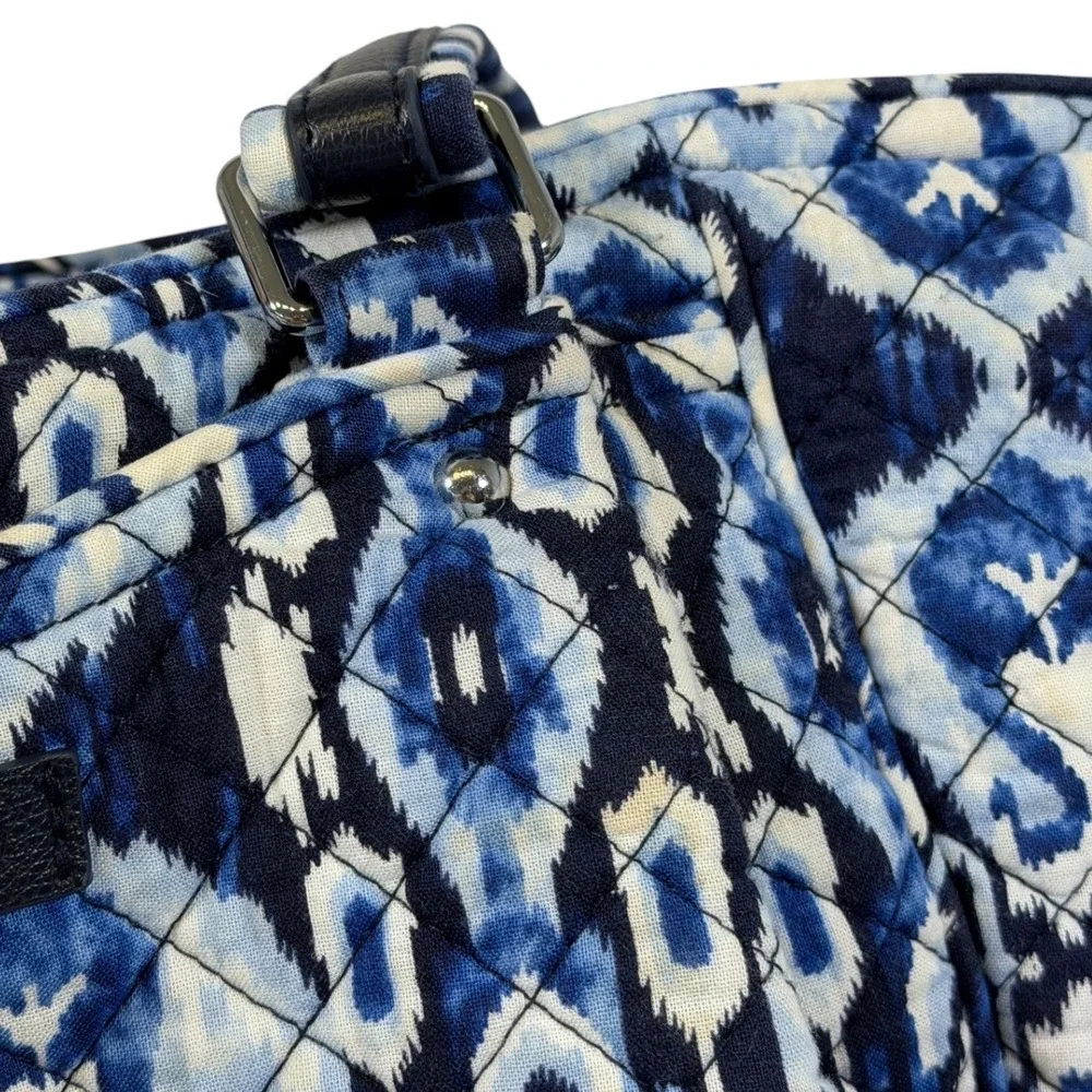 Vera Bradley Island Glenna Indigo Ikat Quilted Satchel Shoulder Bag Blue White